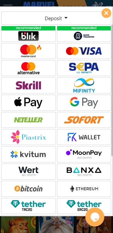 marvel deposit methods
