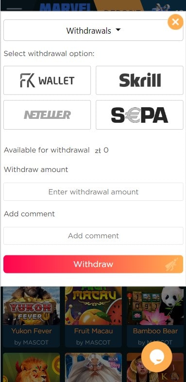 marvel withdrawal methods