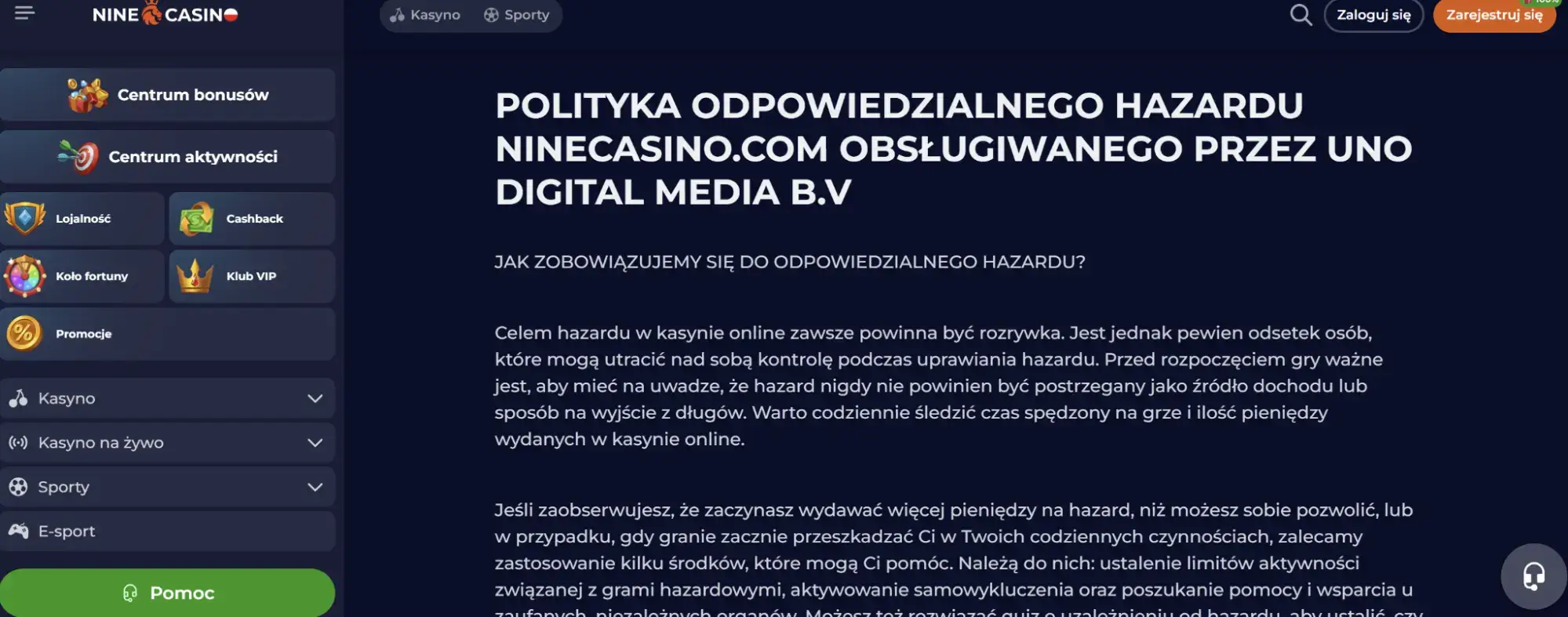polityka kasyna nine
