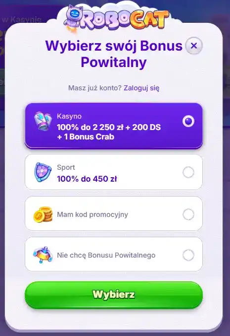 robocat bonus powitalny