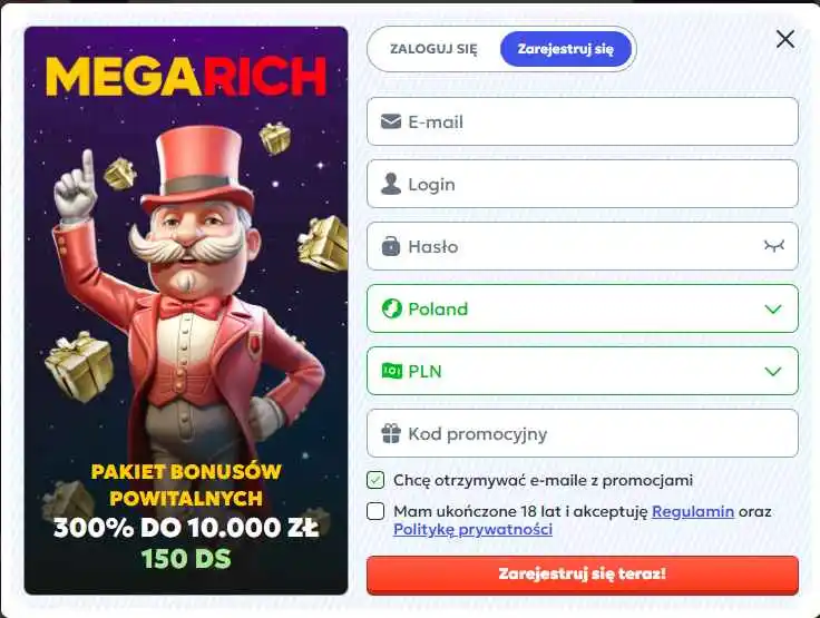 megarich casino rejestracja