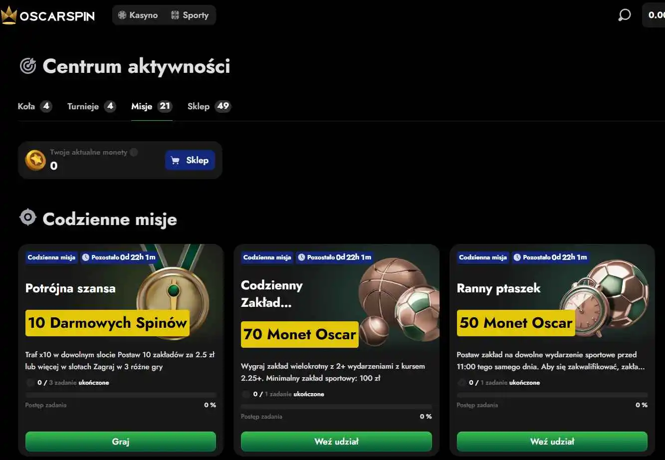 oscarspin casino centrum aktywnosci