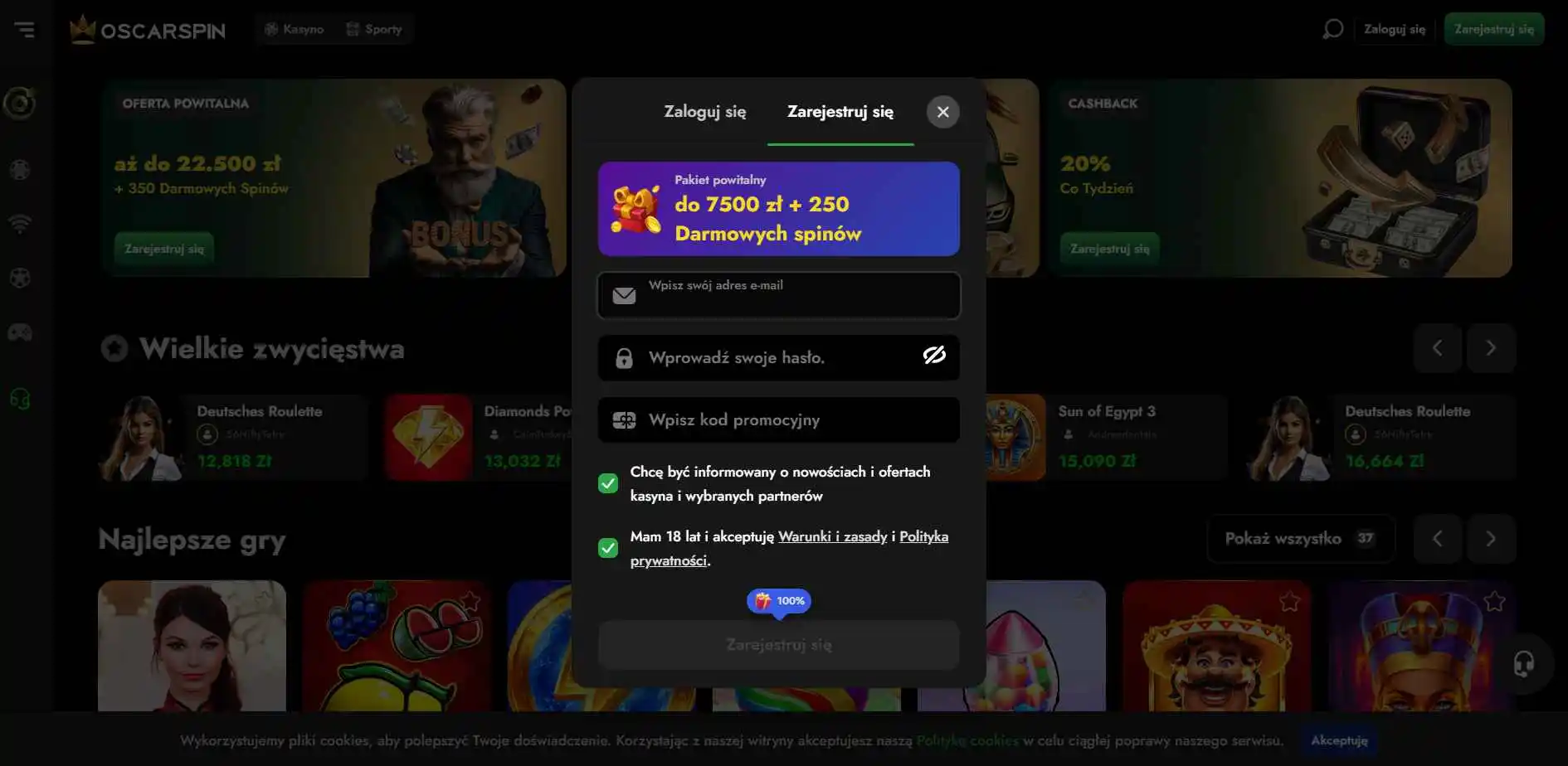 oscarspin casino rejestracja
